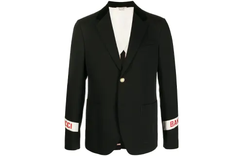 GUCCI Business Suits Men's Black Suit Collar Moderate Business Suit