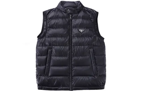 PRADA Down Vests Men's Black Stand Collar Moderate Other