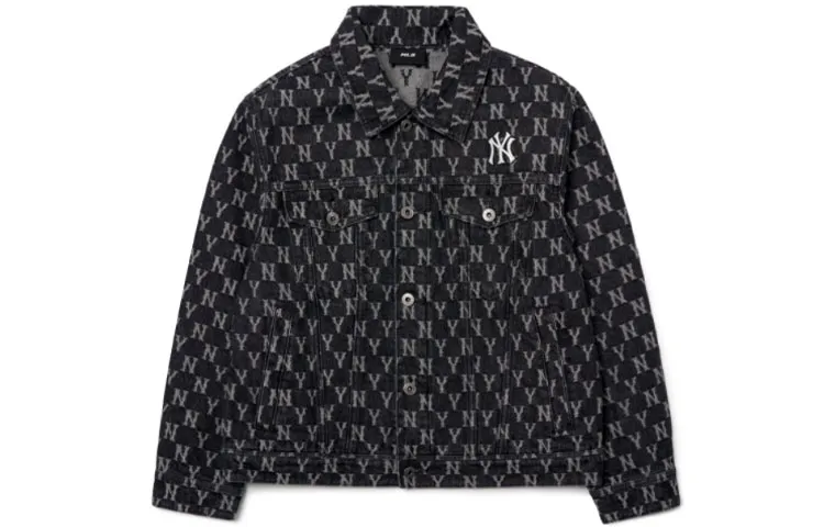 MLB New York Yankees Denim Jackets Unisex Gray Lapel Moderate Straight Fit