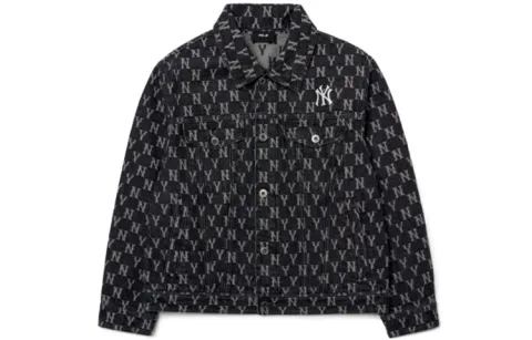 MLB New York Yankees Denim Jackets Unisex Gray Lapel Moderate Straight Fit