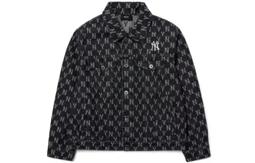 MLB New York Yankees Denim Jackets Unisex Gray Lapel Moderate Straight Fit