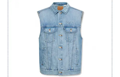 Levis Vests Men's Blue Lapel Moderate Denim