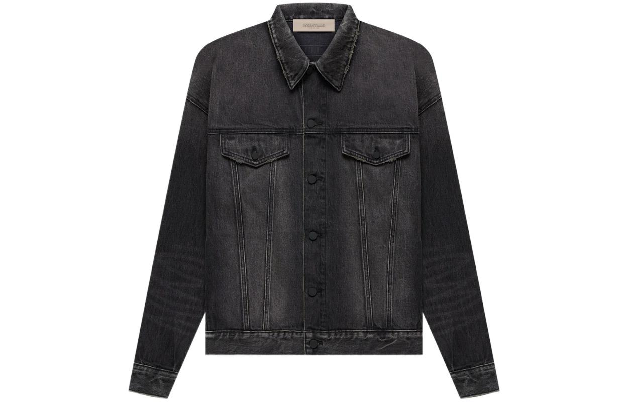 Fear of God Essentials Autumn Denim Jacket Black SS22 Solid Color Single-breasted Distressed American Heavy Denim Jacket Men's Black
