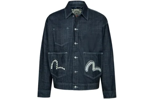 EVISU Denim Jackets Men's Denim Blue Lapel Moderate Straight Fit