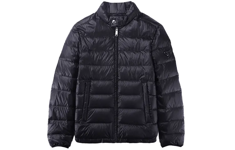 PRADA Down Jackets Men's Black Stand Collar Thin Other