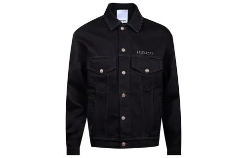 KENZO Denim Jackets Men's Black Lapel Moderate Straight Fit