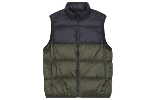 UNIQLO Down Vests Men's Dark Olive Stand Collar Moderate Other