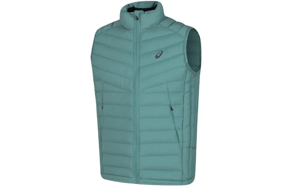 ASICS Down Vests Men's Turquoise Stand Collar Moderate Other