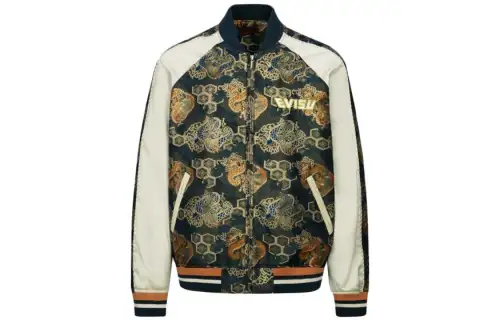 EVISU FW23 Men's Logo Embroidered Brocade Full Print Jacket Gold