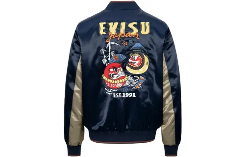 EVISU Jackets Men's Black Blue Baseball Collar Moderate Other