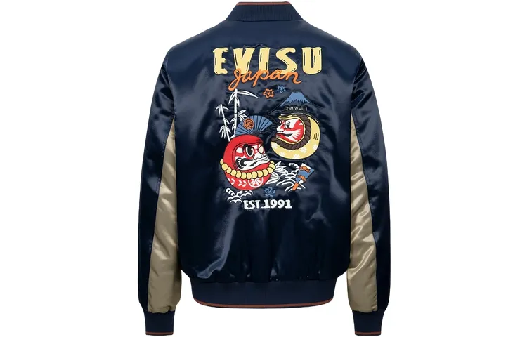 EVISU Jackets Men's Black Blue Baseball Collar Moderate Other
