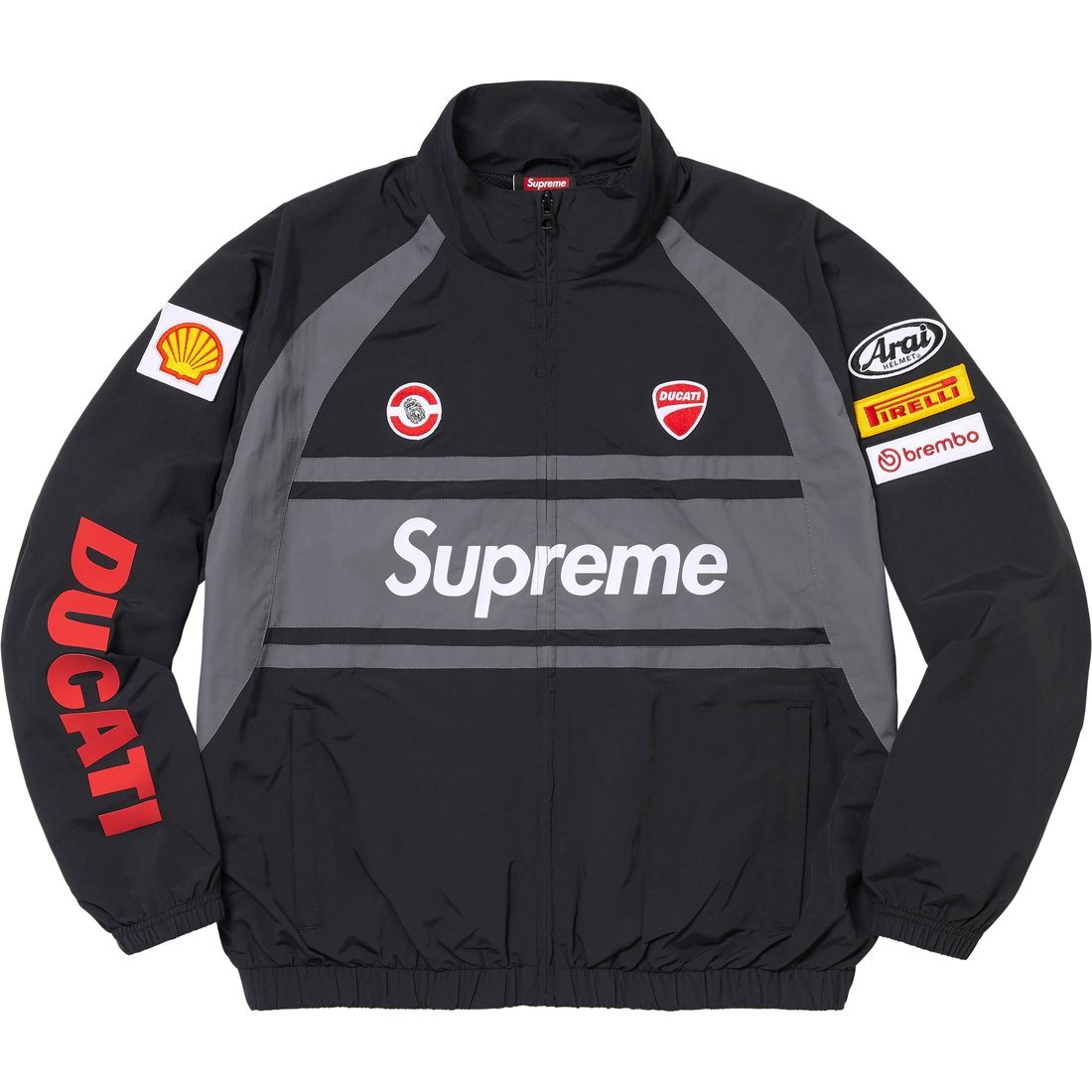 Supreme X DUCATI SS24 WEEK16 Track Jacket - Unisex Elastic Hem Zip-up Jacket With Logo Design