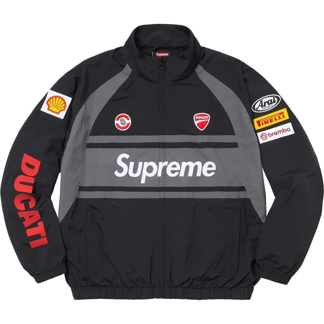 Supreme X DUCATI SS24 WEEK16 Track Jacket - Unisex Elastic Hem Zip-up Jacket With Logo Design