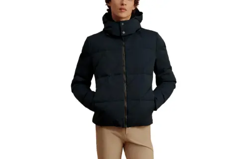 HERMES Down Jackets Men's Navy Blue Hooded Moderate
