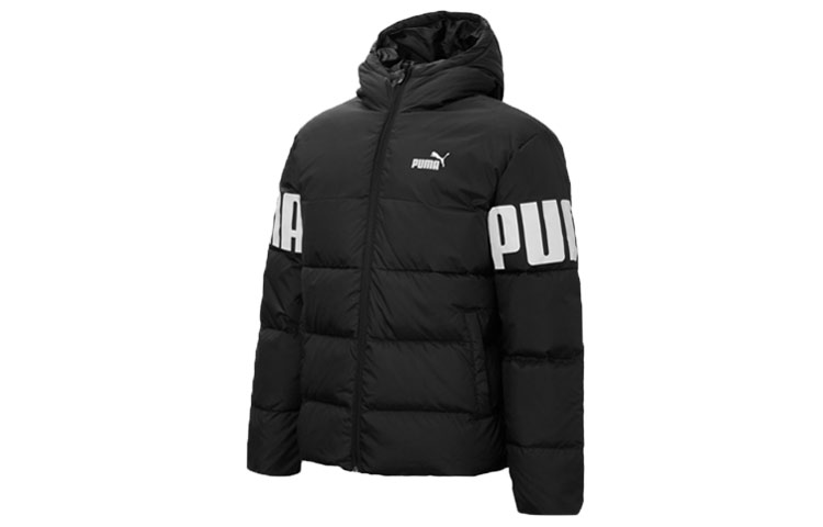 PUMA ESS Printed Down Jackets Men's Black Hooded Moderate Other