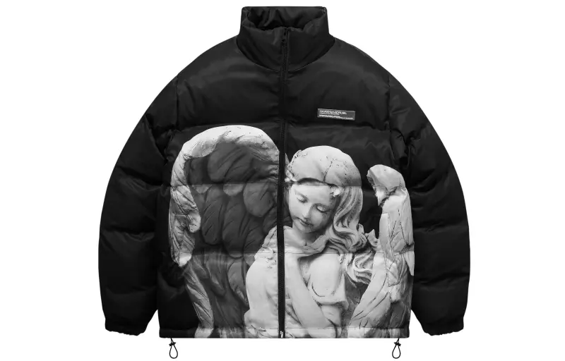 HARSH AND CRUEL Puffer Jackets Unisex Black Stand Collar Thickened Padded Puffer Jacket