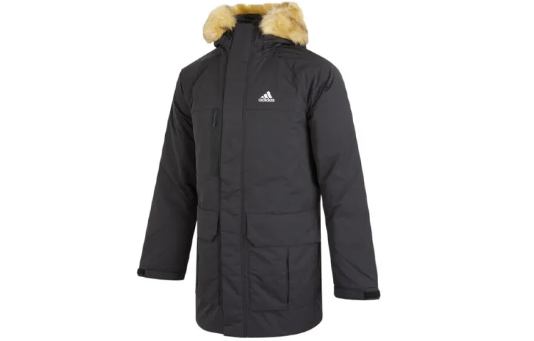 Adidas Down Jackets Men's Black Hooded Moderate Straight Fit