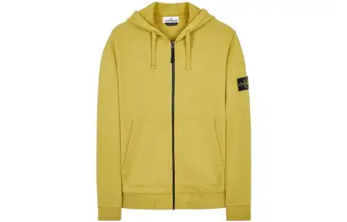STONE ISLAND Solid Color Pocket Side Badge Hooded Fleece Lined Jacket Men's Yellow