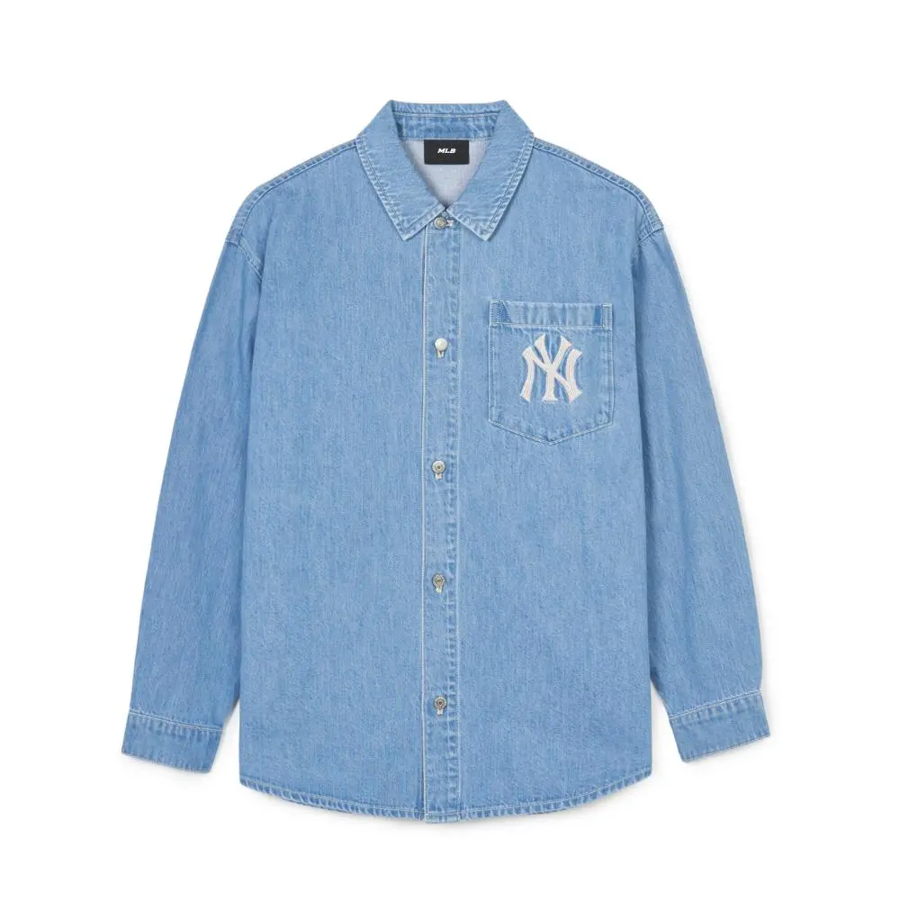 MLB New York Yankees Denim Jackets Unisex Blue Lapel Thin