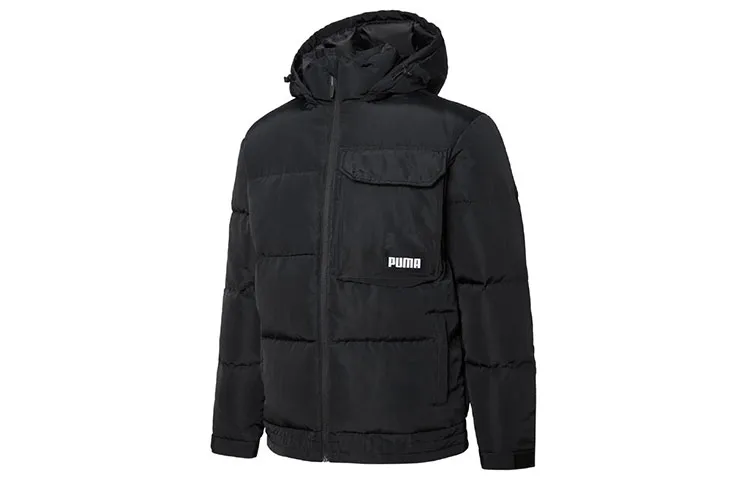 PUMA Down Jackets Men's Black Hooded Moderate Straight Fit