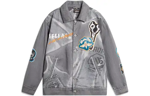 Li Ning Badfive Denim Jacket Men's Obsidian Gray