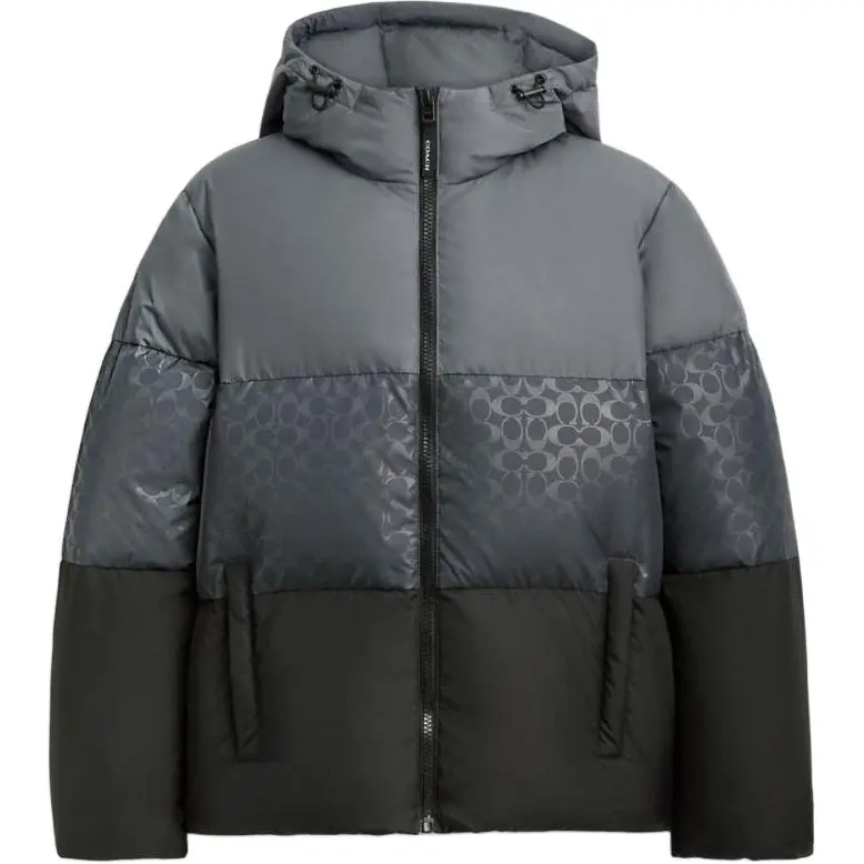 COACH Down Jackets Men's Gray Hooded (Non-detachable) Moderate