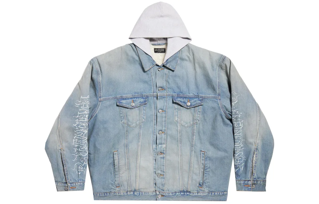 Balenciaga Logo Printed Button Up Denim Jacket