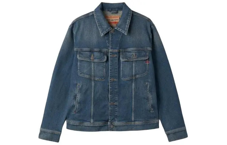 DIESEL Denim Jackets Men's Blue Lapel Moderate Straight Fit