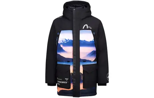 EVISU Down Jackets Men's Black Hooded Moderate Other
