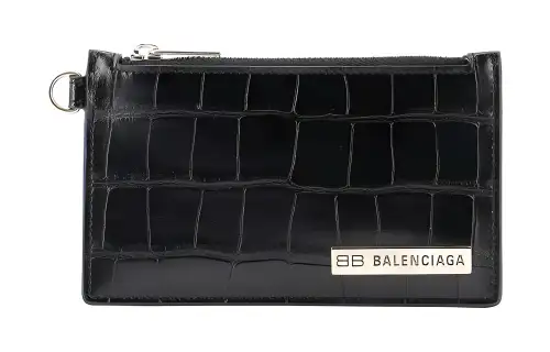 Balenciaga Crocodile Leather Shoulder Strap Wallet Men's Black