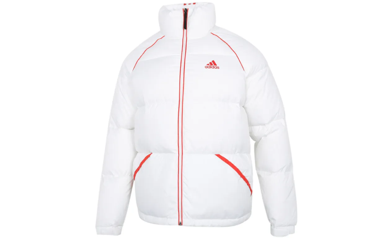 adidas Men's Striped Stand Collar Down Jacket White