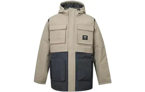 Vans M AP SURVIVAL Down Jackets Men's Khaki Hooded Moderate Quilted Down Jacket