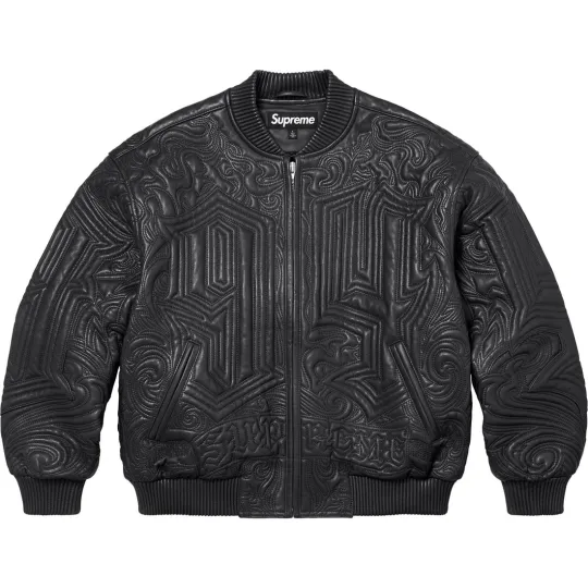 Supreme embroidered leather jacket