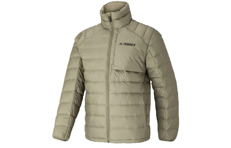 Adidas Down Jackets Men's Green Stand Collar Moderate Quilted Down Jacket