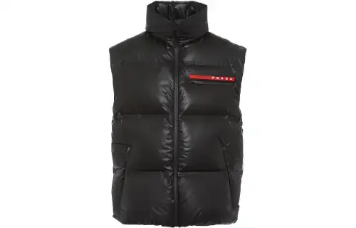 PRADA Down Vests Men's Black Stand Collar Moderate