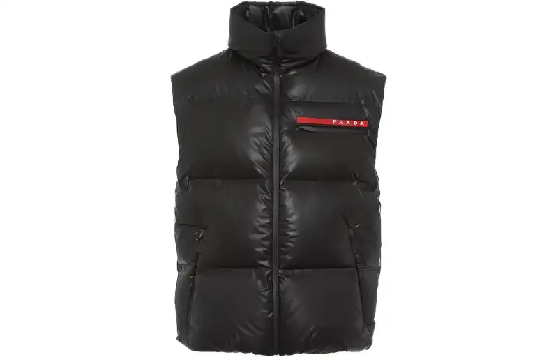 PRADA Down Vests Men's Black Stand Collar Moderate