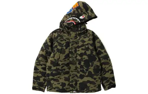 A BATHING APE Camouflage shark, patch, winter down jacket
