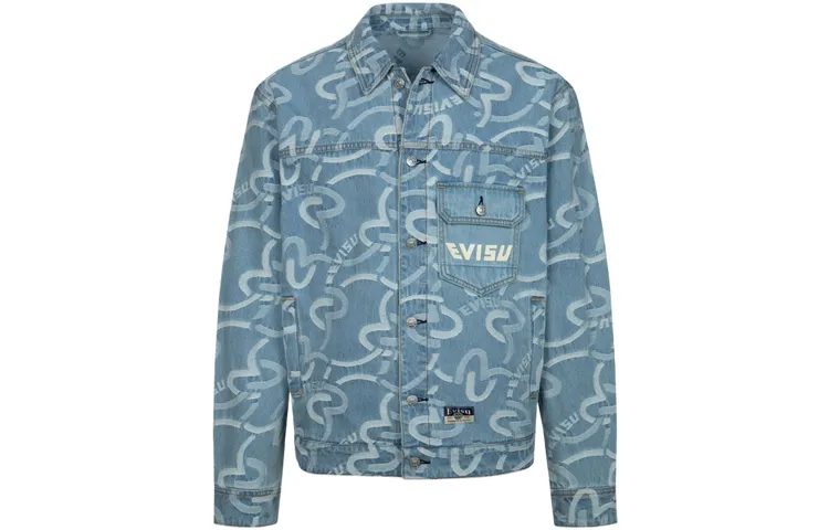 EVISU Denim Jacket Men's Denim Blue All Over Print