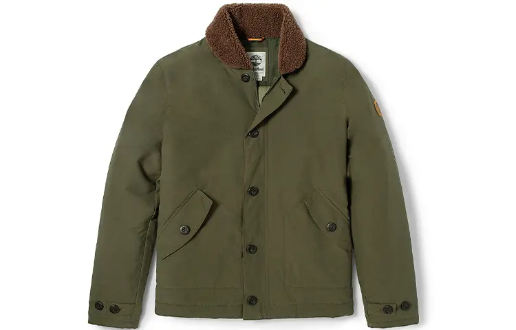 Timberland Letter Baseball Collar Puffer Jacket Men's Army Green