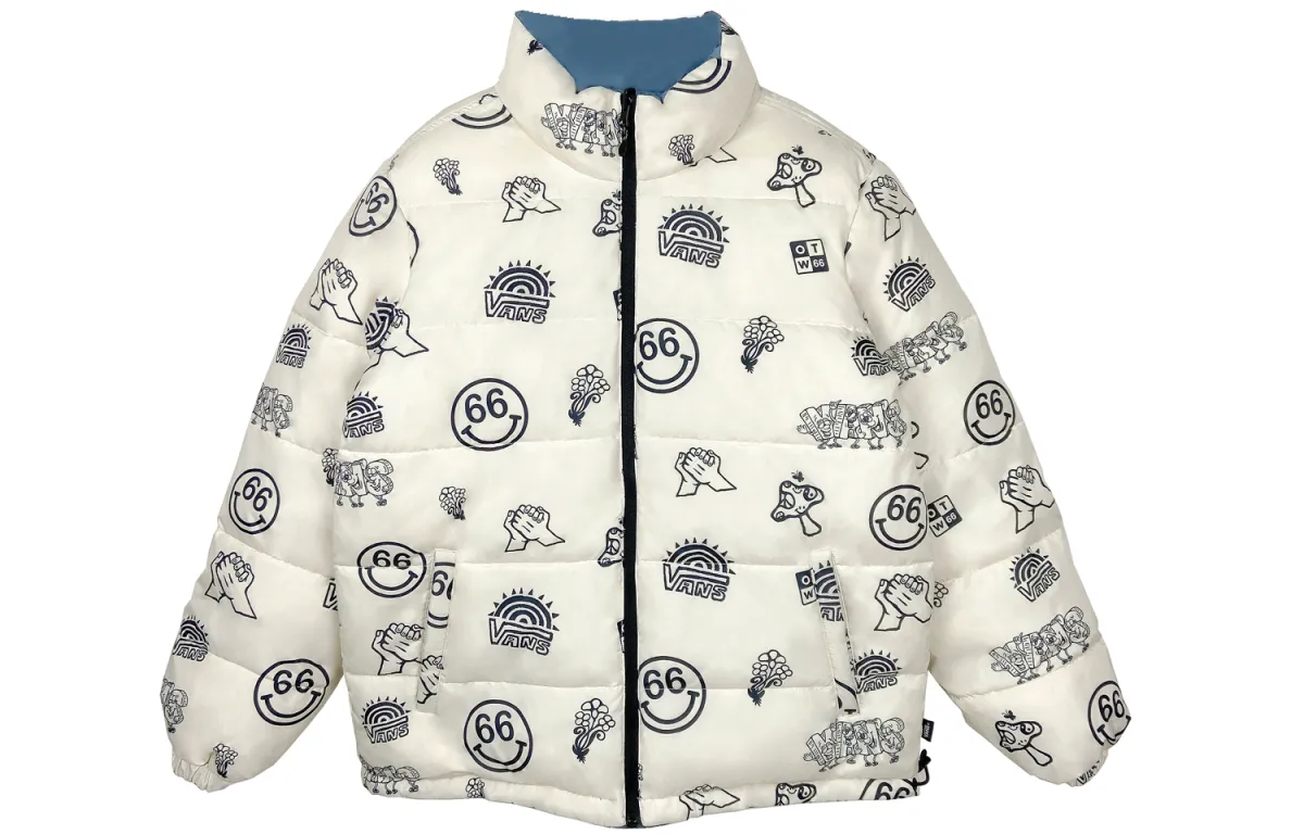 Vans Puffer Jackets Men's White Stand Collar Moderate Straight Fit