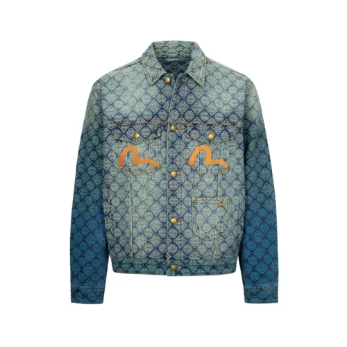 EVISU Denim Jackets Men's Denim Blue All Over Print Lapel Moderate