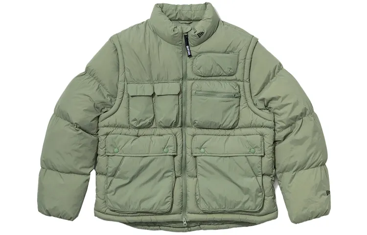 New Era Puffer Jackets Men's Green Stand Collar Moderate Other