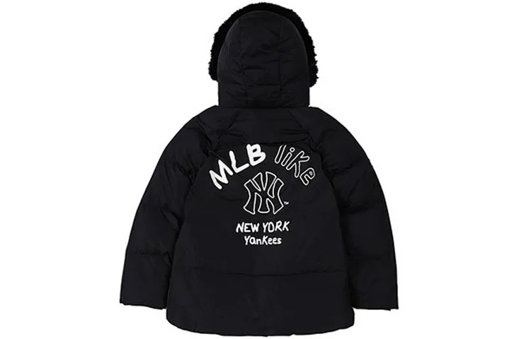 MLB Down Jackets Unisex Black Hooded Moderate Quilted Down Jacket