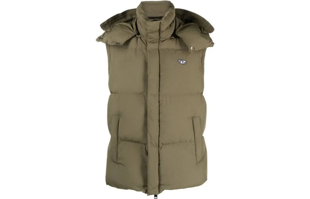 DIESEL Vests Men's Olive Hooded (Non-detachable) Moderate