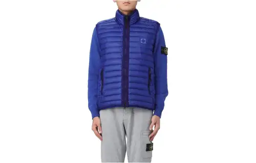 STONE ISLAND Vests Men's Blue Stand Collar Moderate Other