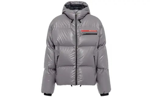 PRADA Down Jackets Men's Iron Gray Hooded Moderate
