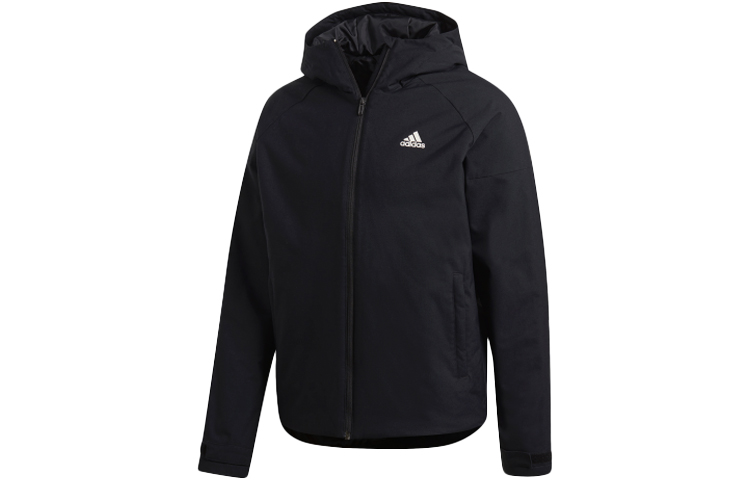 Adidas Jacket Solid Color Brand Logo Hooded Puffer Jacket Men's Black