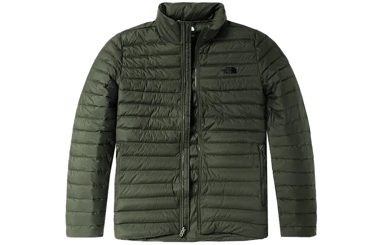 THE NORTH FACE Down Jackets Men's Green Stand Collar Moderate Straight Fit