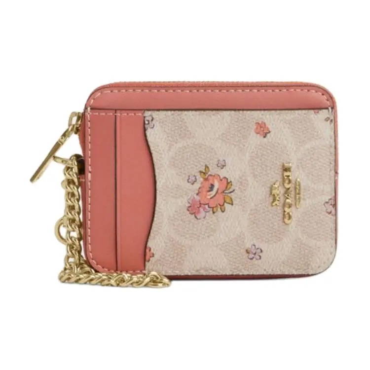 COACH Leather Coin Purse, Card Holder Regular Women's Pink