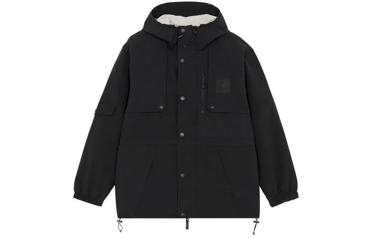 New Balance Puffer Jackets Men's Black Hooded Moderate Straight Fit